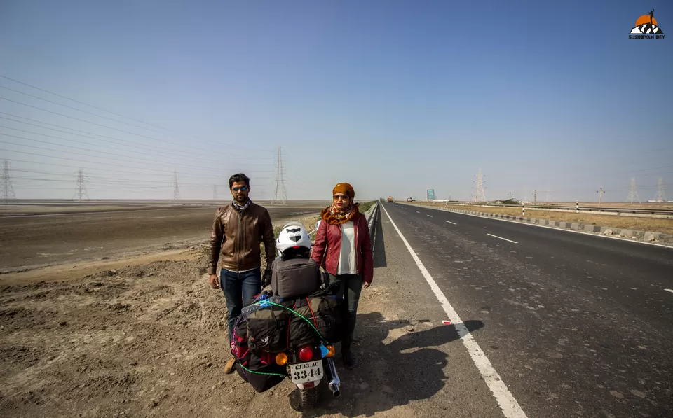 Photo of Two honeymooners and one bike in Kutch by JourneyJournals