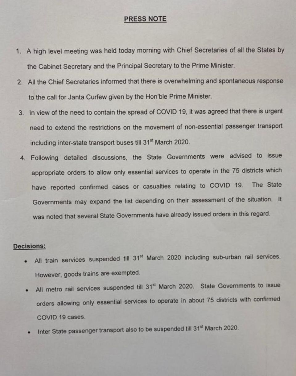 Photo of 75 Indian Districts to be Placed Under Complete Lockdown Amid Corona Fears 1/7 by Samarth Arora
