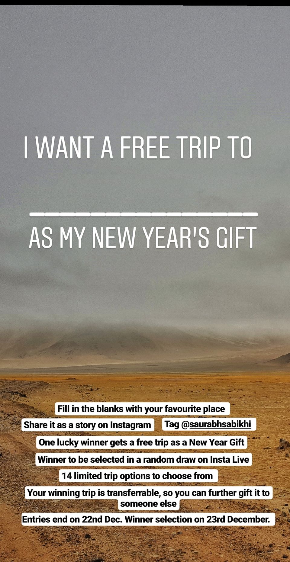 Photo of Saurabh Sabikhi is gifting free trips to people as a New Year's Gift to them 1/5 by S S (Saurabh Sabikhi)