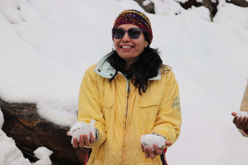 Photo of My mother's first meeting with Snow. Dalhousie Trek! Mcleodganj a hidden beauty , Dharamshala Wow! by Meditatingwanderer