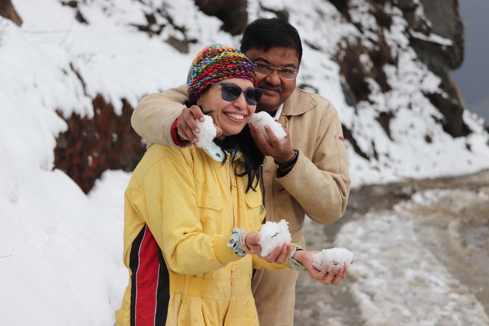 Photo of My mother's first meeting with Snow. Dalhousie Trek! Mcleodganj a hidden beauty , Dharamshala Wow! by Meditatingwanderer