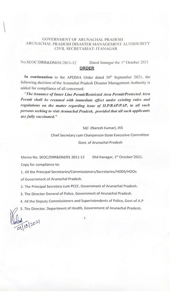 Photo of Arunachal Pradesh Lifts Ban On Issuing ILP And PAP As Covid Situation In State 'Under Control' by Bongyatri - Sourav and Anindita