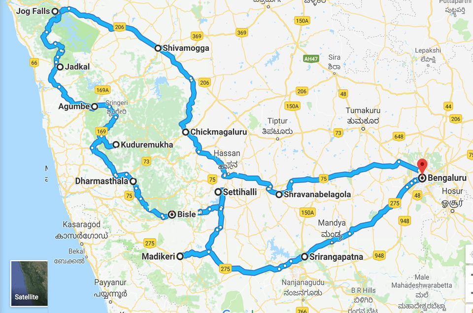 karnataka tourist places map with distance