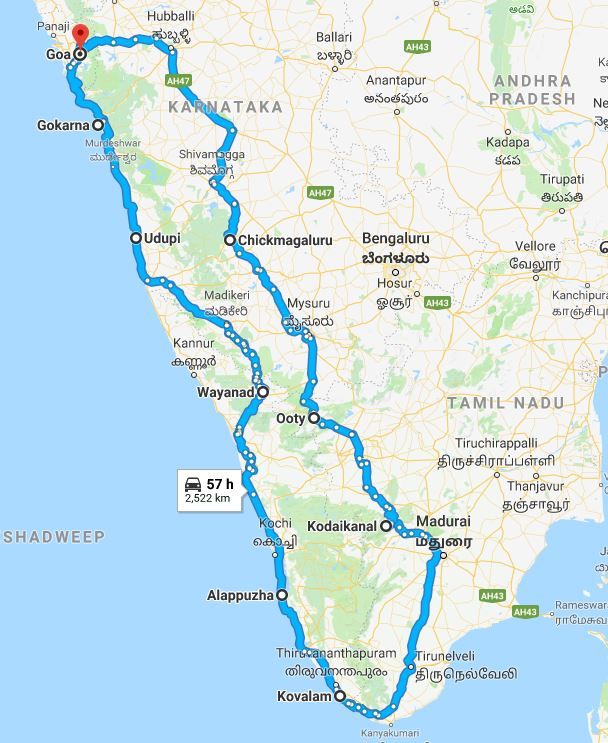 South India Road Map Bucket List - 10 Road Trips To Cover All Of India - Tripoto
