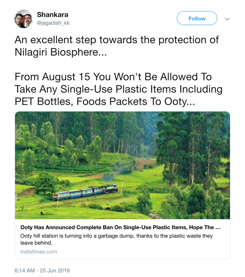 Photo of Ooty Has Banned Single-Use Plastics and Here's Why Other Tourist Places Should Do It Too 1/1 by Adete Dahiya