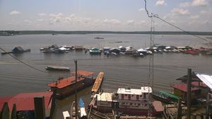 On a country speed boat into the Amazon jungles