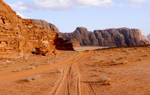 Walking in the moon in the land of Martian in Wadi Rum, Jordan