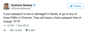 Passport Lost In #ChennaiFloods To Be Replaced For Free: Sushma Swaraj