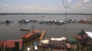 On a country speed boat into the Amazon jungles