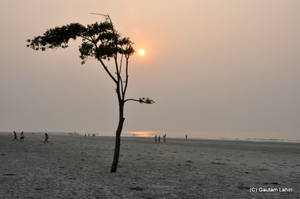 Bakkhali, oneness of river, sand and sea under the crimson sun