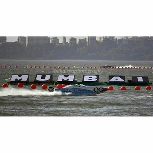 Speed boat racing at Marine Drive in Mumbai