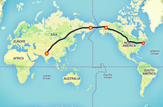 journey time from india to canada